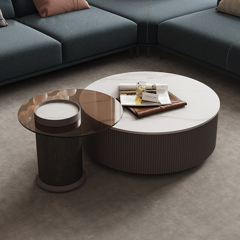 Italian Minimalist Style Round Coffee Table Rock Board Living-room Designer Size Composition Primary and secondary modern light and luxurious tea table