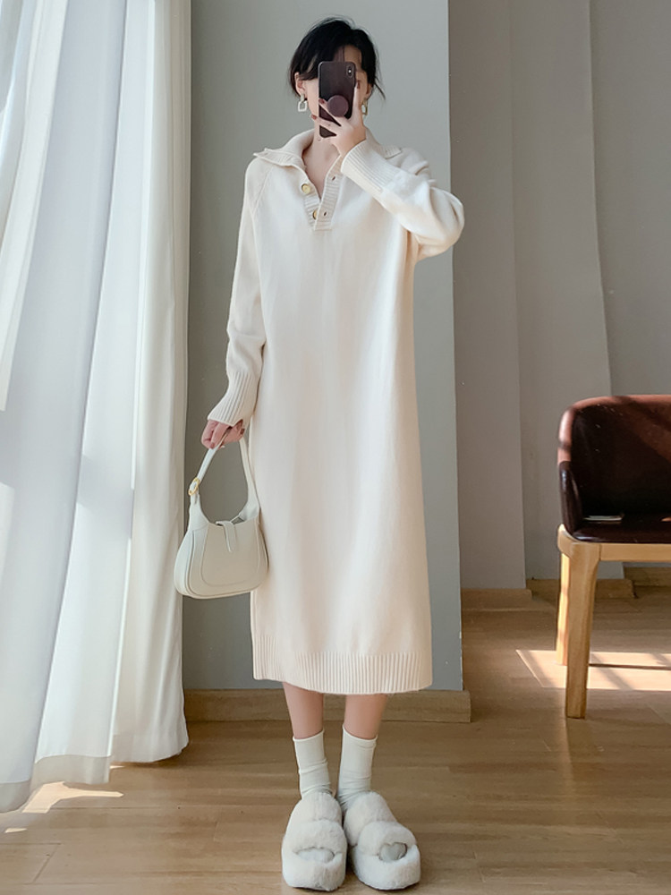 UK NEXT ROAD MATERNITY SWEATER MIDI POLO NECK PLUS SIZE KNIT DRESS AUTUMN AND WINTER INNER LAYER SKIRT