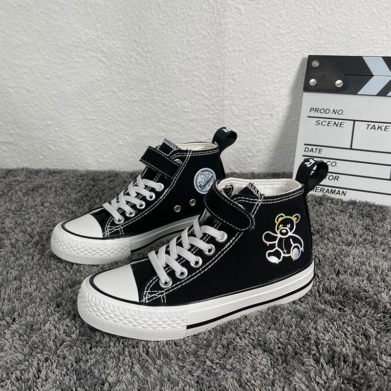 Back Force Children Reflective Little Bear High Cylinder Sails Shoes Graffiti Cartoon Girl Board Shoes 2022 Spring Boy Cloth Shoes