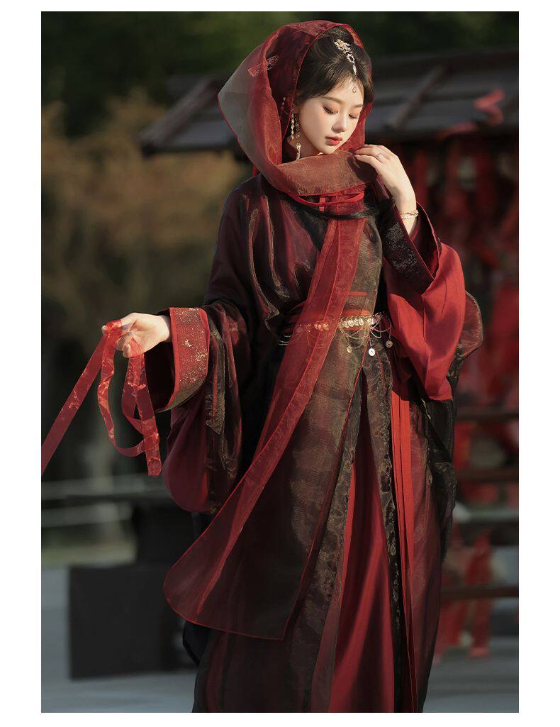 Китайцы одежда наборы 魏晋制汉服【虞姬叹】交领大袖衫直裾鎏金印花战国袍古风男女套装