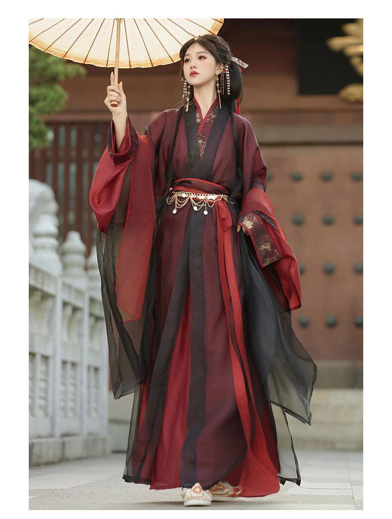 Китайцы одежда наборы 魏晋制汉服【虞姬叹】交领大袖衫直裾鎏金印花战国袍古风男女套装
