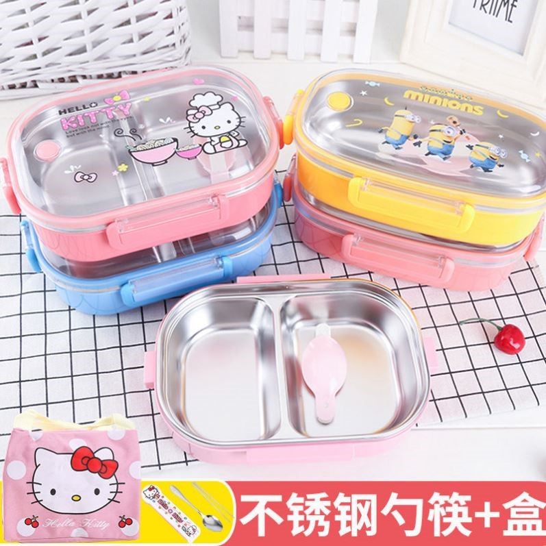 Primary school lunchbox students special girls two grids 304 stainless steel insulation box cartoon KT cute student food