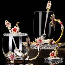 Creative enamel color water cup home coffee cup soft girl cup girl heart crystal glass juice cup flower tea cup