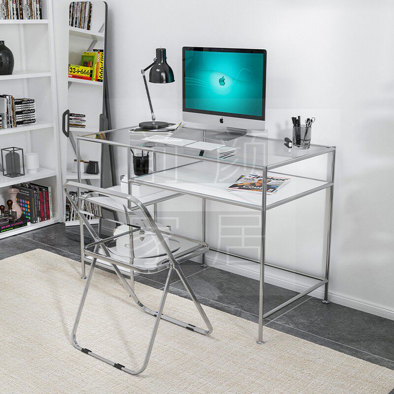Simple modern creative ins stainless steel multi-function makeup table bookcase integrated rental office computer desk display