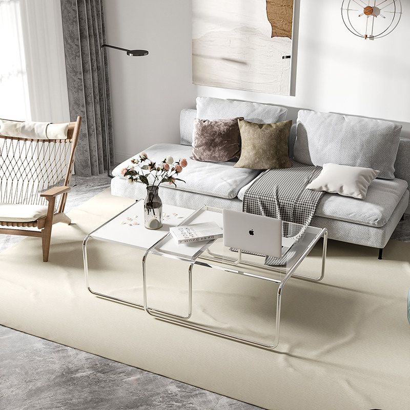 Simple and modern net red tempered glass coffee table creative small apartment living room home homestay Nordic style table combination