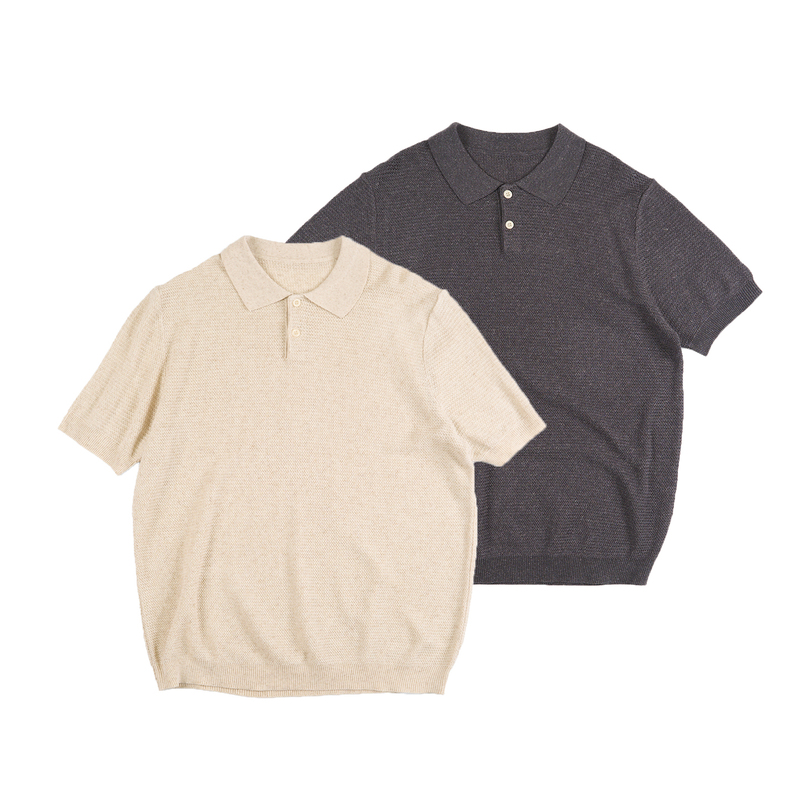 Onestep Two-Button Hidden Placket Polo Floral Knit Short-Sleeve Linen Lyocell Blend Slimfit T-Shirt