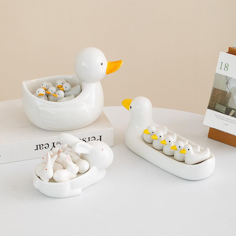 Japanese New Chinese-Style Cartoon Cute Little Duck Chopstick Holder Ceramic Chopstick Rest for Dining Table Home Creative Chopstick Pillow Chopstick Holder