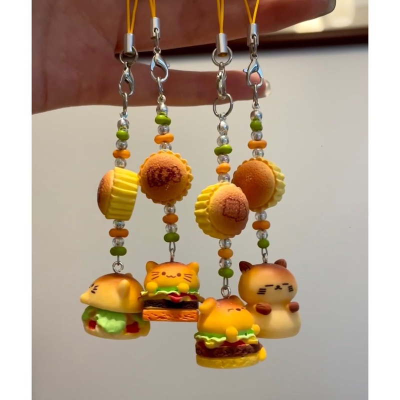 Cat Burger Phone Charm Pendant Cute Couple Puppy Burger Male and Female Cartoon Best Friend Super Adorable Lucky Accessory