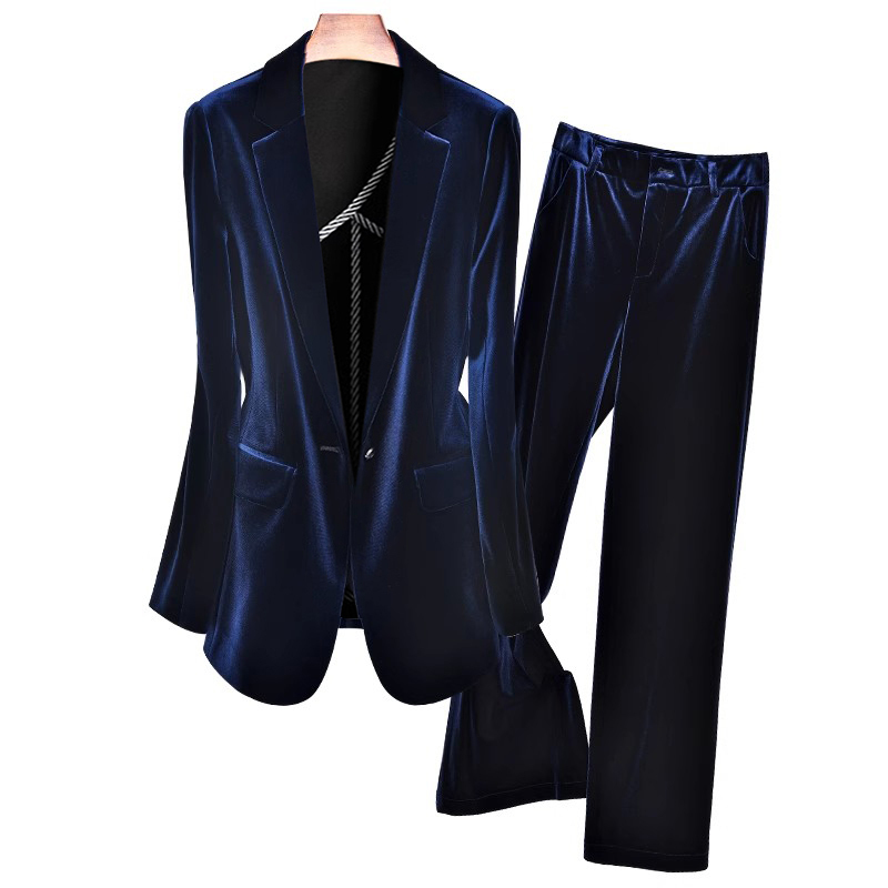 Spring and Autumn Navy Blue Velvet Half-Length Blazer, High-End Fashion, Elegant Professional Fitted Suit for Women Spring and Autumn Navy Blue Velvet Half-Length Blazer, High-End Fashion, Elegant Professional Fitted Suit for Women