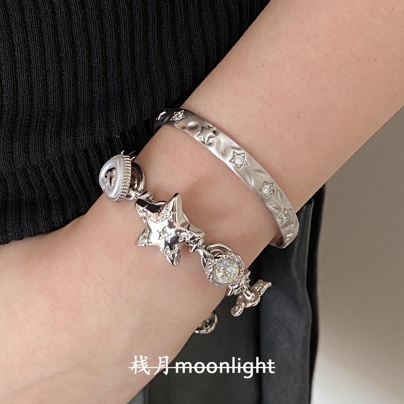 [Zhan Yue] Korean-Style Fashionable Metallic Star-Studded Diamond Bracelet, Original Design, Stackable, Versatile, High-End Bracelet