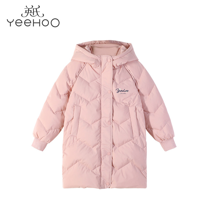 Yingzi girl's down clothes 2022 new autumn and winter children's winter clothing foreign palate with a long version of jacket tide in the middle of fashion