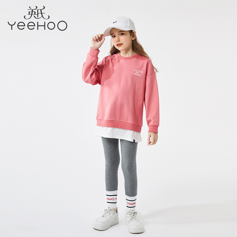 Yingzi Girl Suit 2022 New Spring Clothing Children Pure Cotton Sweatpants Thick Cotton T CUHK Scout Two sets for spring autumn