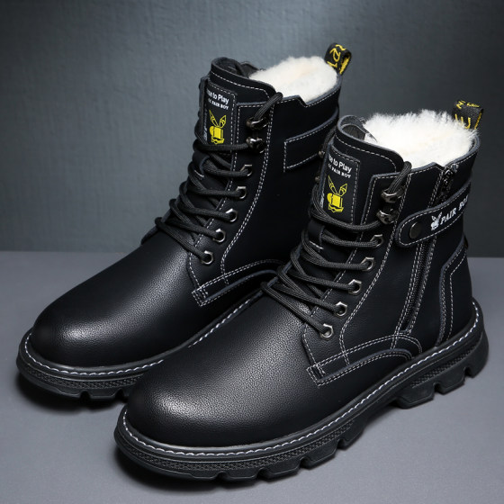 冬季马丁靴加绒高帮男士靴子保暖加厚棉鞋东北零下40度防寒雪地靴