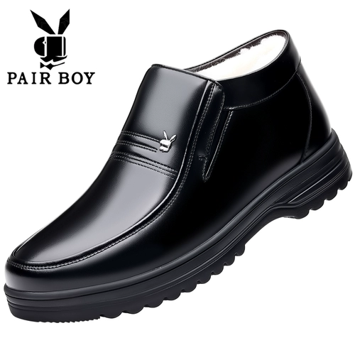 Мужские зимние утепленные удерживающие тепло туфли, высокая обувь для кожаной обуви, для среднего возраста, из натуральной кожи