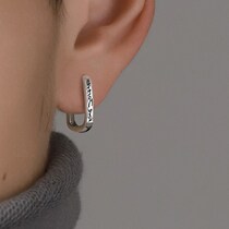 Earrings male advanced sense S925 silver earrings trendy personal style ins hip hop single men square earring Europe and the United States