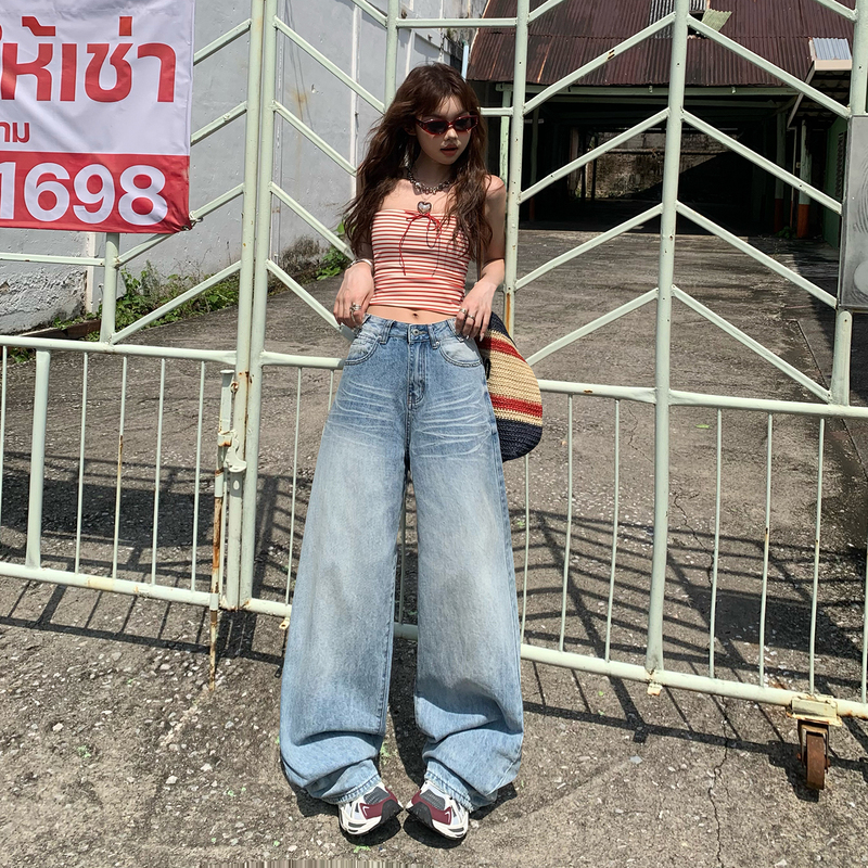 Eight12 Retro High-Waisted Wide-Leg Extra-Long Jeans for Women in Spring and Summer, Loose and Drapey, Slimming Floor-Length Pants for Tall Women