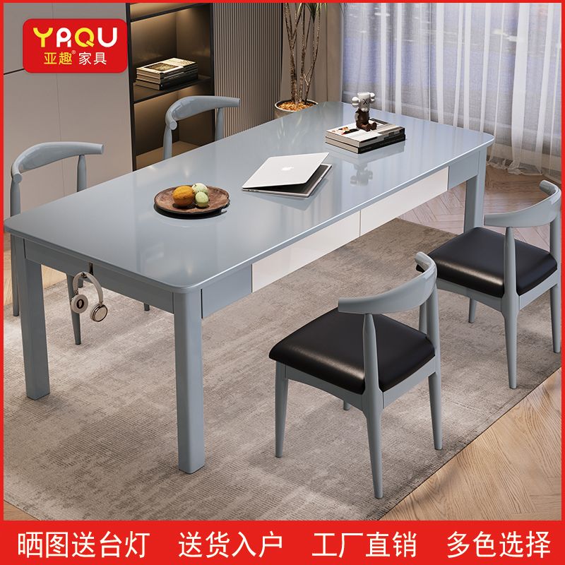 New full solid wood book table rectangular long bar table 4 office computer desk for home students study table living room dining-Taobao