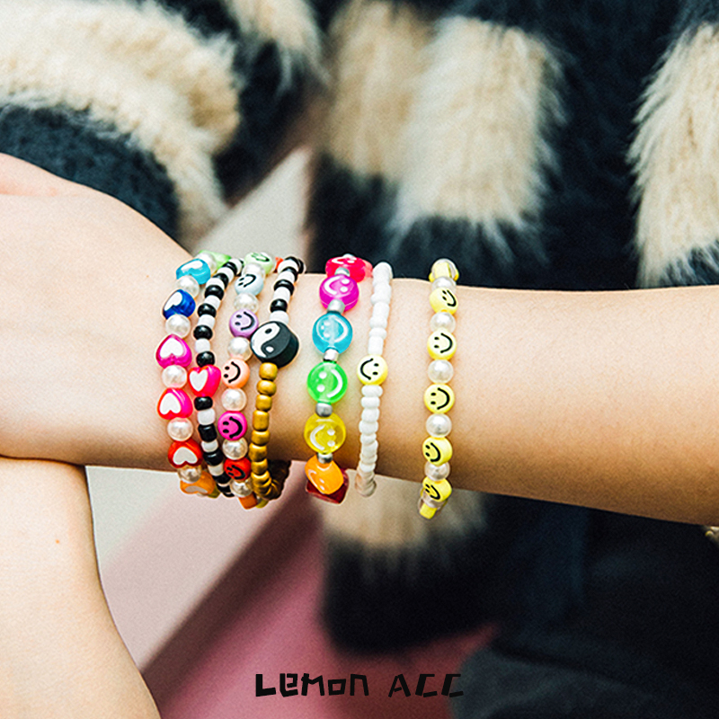 Rainbow Smiley Face Beaded Bracelet for Women 2026 New Style ins Niche Design Student Best Friend Versatile Flower Bracelet