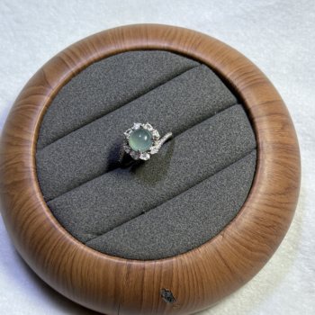 Factory clearance natural a-grade jadeite ice-clear cabochon ring s925 silver inlaid fashionable and versatile