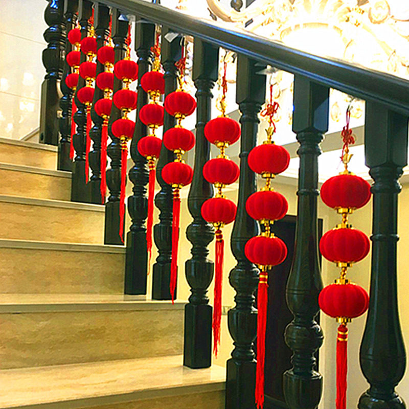 New Year's flocking small lantern string hanging big red lantern outdoor New Year's Day festive wedding bonsai Spring Festival decoration balcony