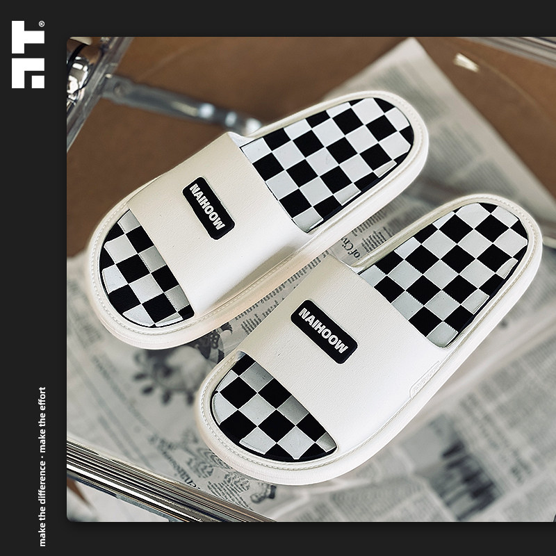 mdmt Chessboard Grid Slippers Men's Summer Outwear Anti-Slip Deodorant Superior Men Ins Tide Sandals Outdoor