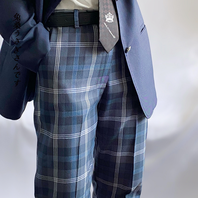 Rabbit Sang Dkjk Uniform Store Checkered Pants Blue Versatile College Style Casual Trendy Teenager Suit Long Pants Casual Pants