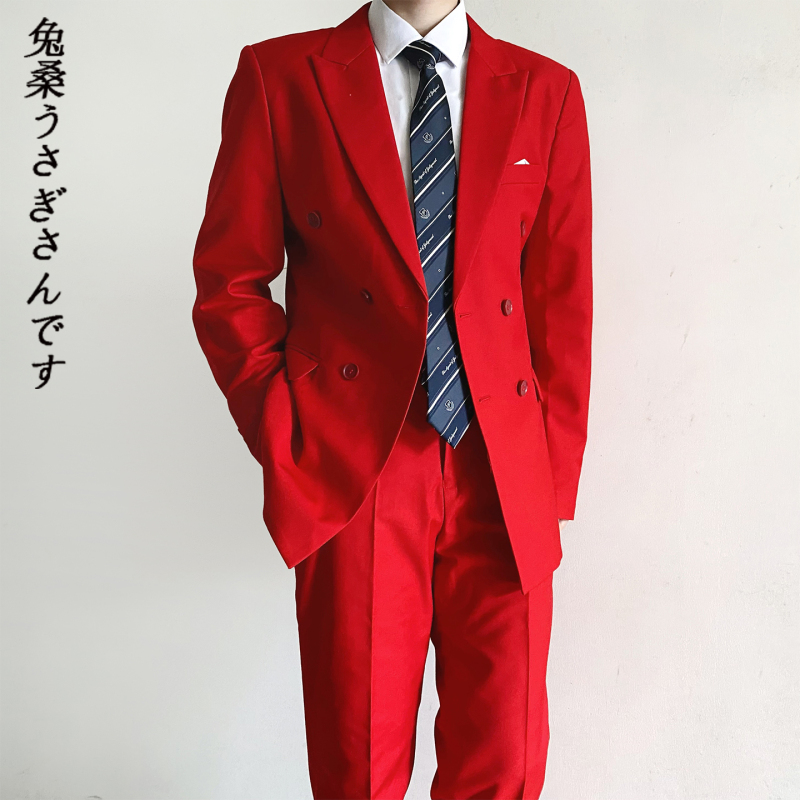 Rabbit Mulberry Dk Uniform Men's New 2026 Autumn/Winter Fashion Red Double-Breasted Suit Solid Color Youth Blazer Rabbit Mulberry Dk Uniform Men's New 2026 Autumn/Winter Fashion Red Double-Breasted Suit Solid Color Youth Blazer