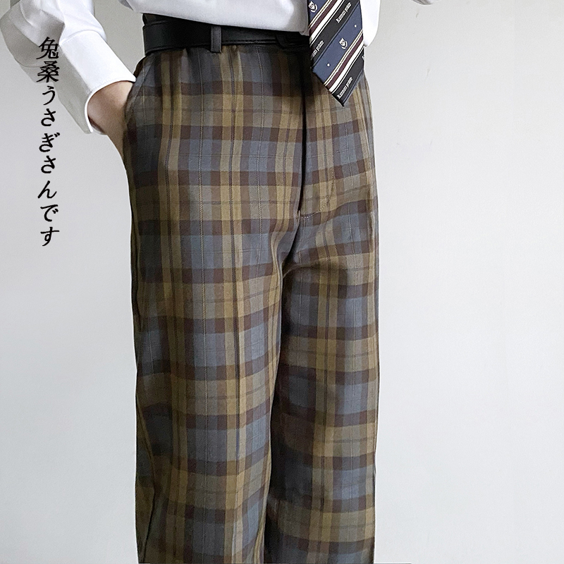Dk Uniform Plaid Pants for Men, Versatile Student Fashion Casual Pants, College Style Long Pants, Suit Pants, School Style Trendy Pants