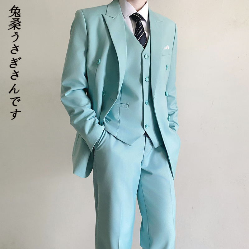 Rabbit Mulberry Dk Uniform Men's New 2026 Autumn/Winter Fashion Light Green Double-Breasted Suit Solid Color Youth Blazer