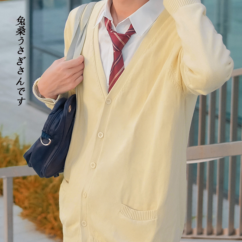 Dk Uniform Men's Beige Cardigan Sweater Autumn and Winter Versatile Youth High-End Solid Color Outerwear Student Knitwear