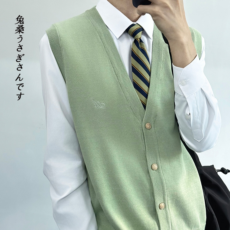 Japanese Style Student Uniform Versatile Jk Knitted Sweater Vest Cardigan Sleeveless Green Thin High-End College Style