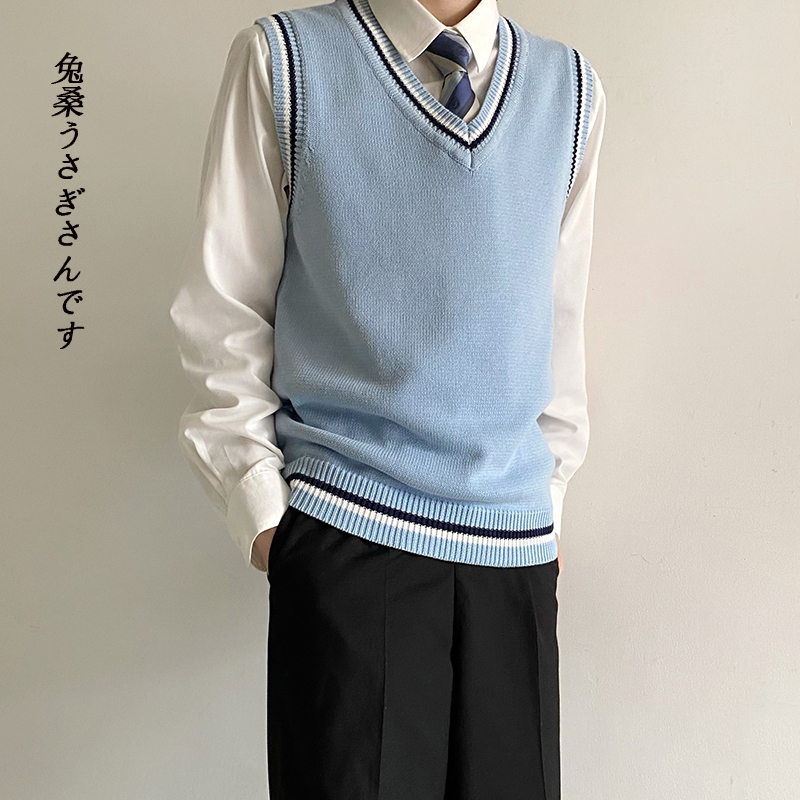V-Neck Color-Blocked Sweater Vest Dk Uniform for Men and Women, Preppy Style, High-End Knitwear Vest, Versatile School Uniform Class Uniform
