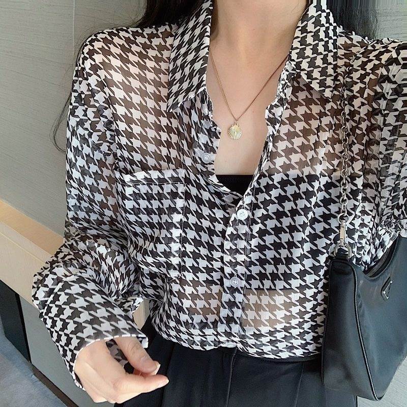 Plaid Sun Protection Clothing for Women, New Summer Style, Fashionable Hong Kong Style Design, Loose-Fitting Slimming Long-Sleeved Shirt Plaid Sun Protection Clothing for Women, New Summer Style, Fashionable Hong Kong Style Design, Loose-Fitting Slimming Long-Sleeved Shirt