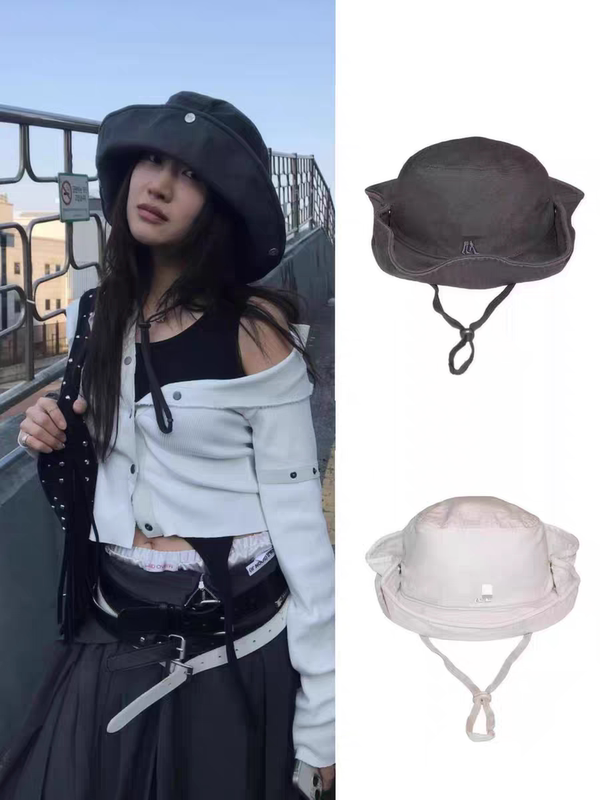 Openy2026Fw Korean Style Embroidered Washed Vintage Large Brim Foldable Wide-Brimmed Fisherman Hat Sun Hat