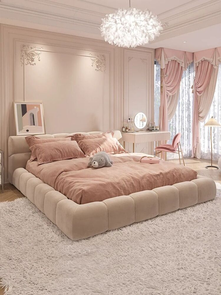 Willy-style light extravaganza 2 2 m ins double storage bed modern minimalist cream wind puff bread bed net red princess bed-Taobao