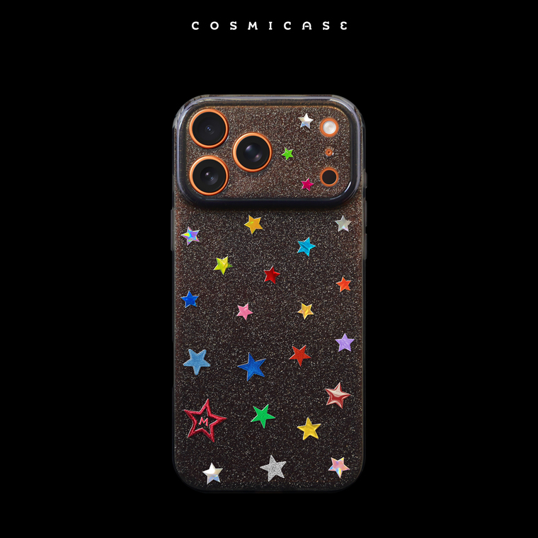 Holographic Stars Textured Black iPhone Case
