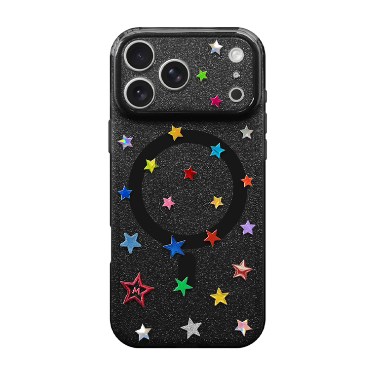 Holographic Stars Textured Black iPhone Case