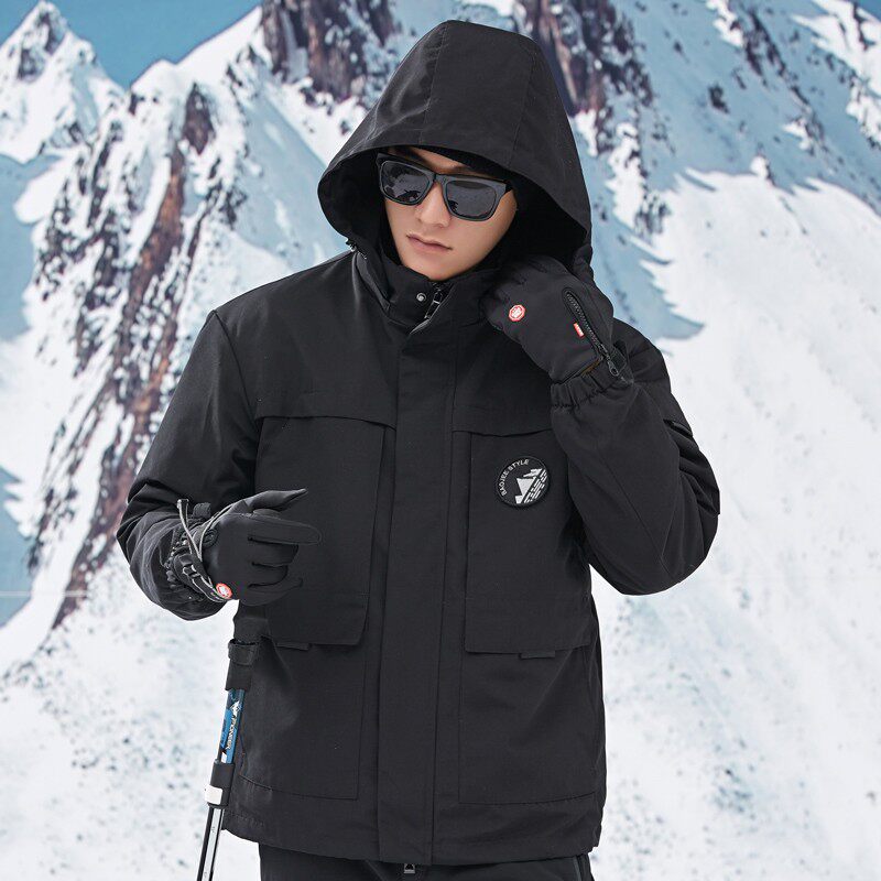 Detachable three-in-one winter outdoor jacket men's tooling waterproof windproof plus velvet thickened two-piece mountaineering suit
