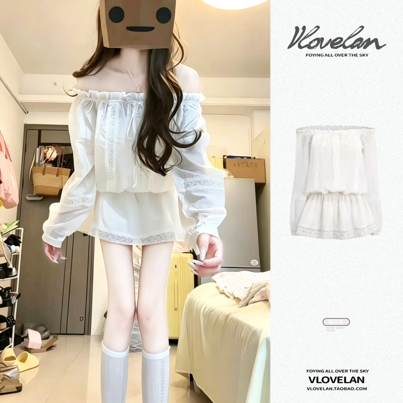 Korean Style Gentle White Off-Shoulder Long-Sleeved Shirt Dress for Women, New Autumn Outfit, Slimming and Elegant Short Skirt Korean Style Gentle White Off-Shoulder Long-Sleeved Shirt Dress for Women, New Autumn Outfit, Slimming and Elegant Short Skirt