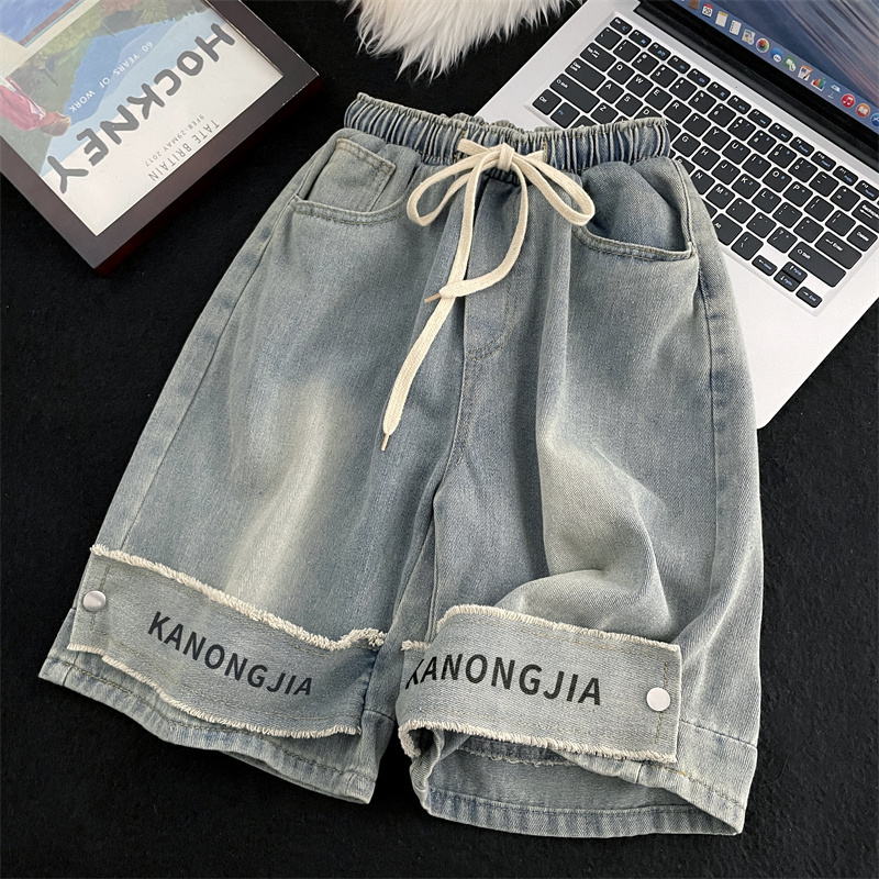 Gioio Yellow Mud Denim Shorts for Men, Cool and Handsome, American Retro Washed and Distressed Workwear Style, Loose Casual Five-Point Shorts