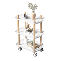 Beauty Cart Trolley Solid Beech Wood Home Living Room Tool Cart Tea Side Table Shelves Ultra-Quiet Pulley Storage Cart