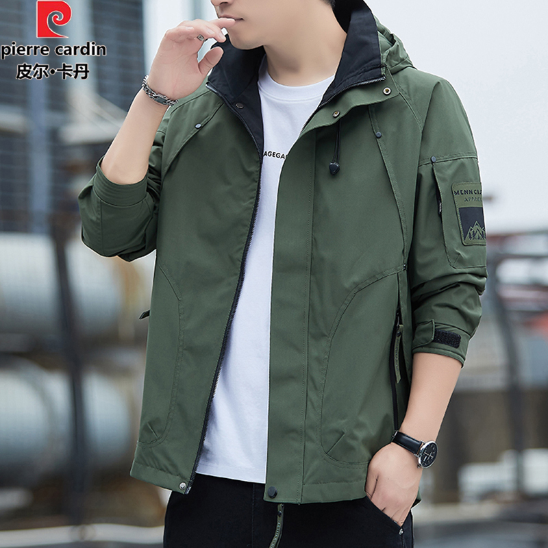 Pierre Cardin Hooded Jacket Men's Spring Thin Work Jacket Outdoor Windproof Sports Jacket Casual Jacket