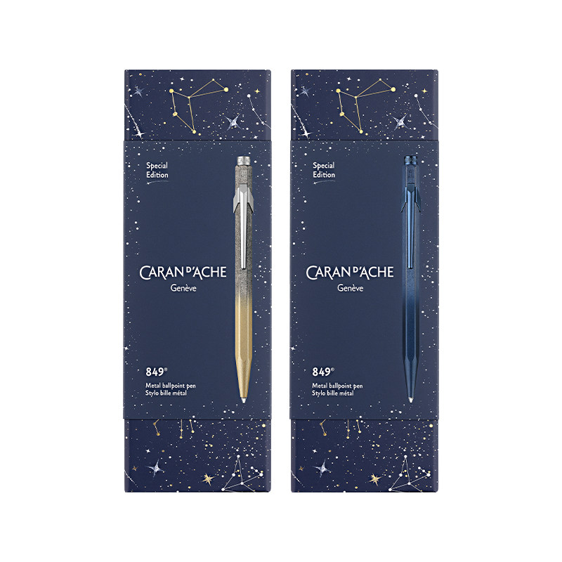 Caran D'Ache Christmas Limited Edition Cosmic Blue Series Swiss Imported 849 Ballpoint Pen Signature Pen for Men and Women Students Writing Practice Pen Gift for Teachers High-End Gift Box