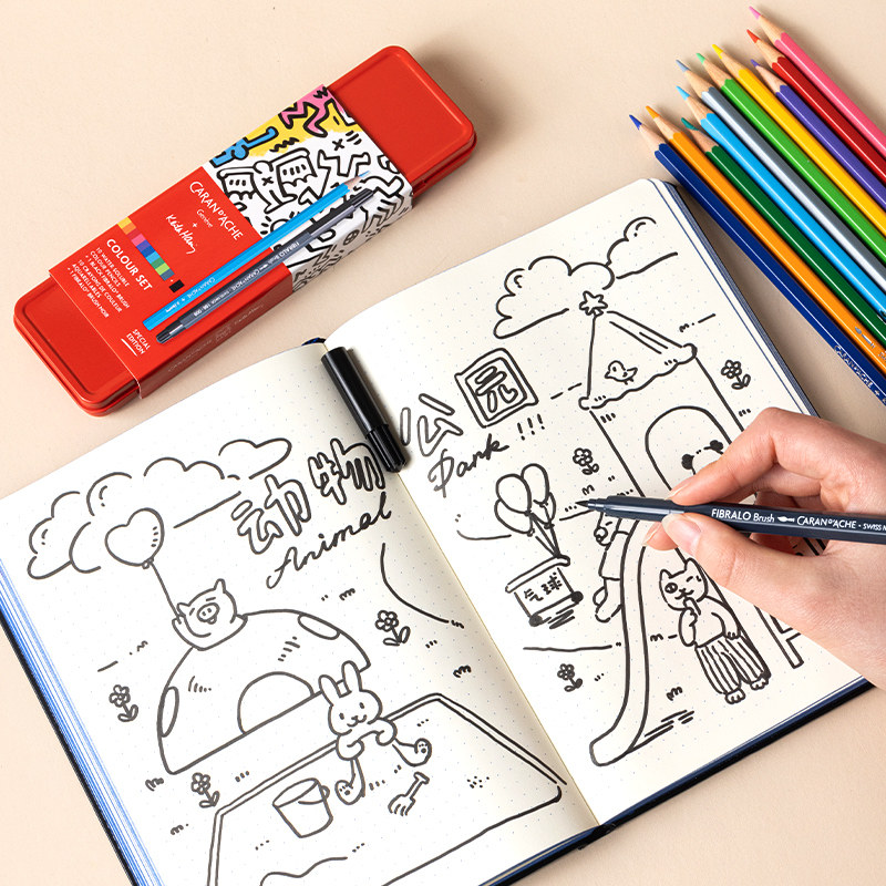 Caran D'Ache Swiss Keith Haring Collaboration Christmas Colored Pencils 10 Colors Water-Soluble Drawing Pencils Set for Professional Students and Beginners