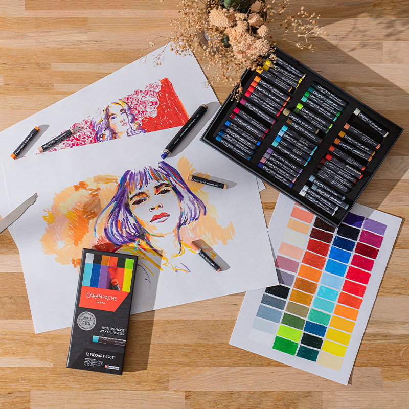 Caran D'Ache Swiss Neoart6901 Series Oil Pastels Wax-Based Pastel Sticks for Students and Art Students Painting Crayons Artist-Grade 48-Color Painting Set