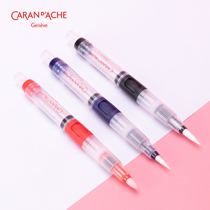 Caran D'Ache Swiss Kailandika Fountain Pen Set Solid Watercolor Paint Pen Beginner Hand-Drawing Outlining Pen Water-Filled Pen Refillable Water Brush Soft Tip