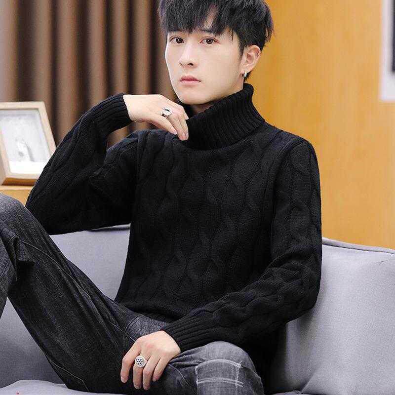Young men's autumn winter thickened sweater Han version High-collar junior high school high school students handsome and velvety with bottom-knitted sweatshirt