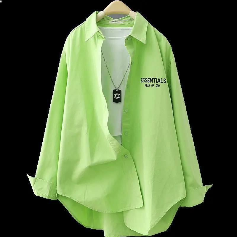 Women's Mid-Length Shirt Jacket, Thin Cardigan Top, Summer Fruit Green Letter Embroidery Shirt, Stylish Women's Clothing
