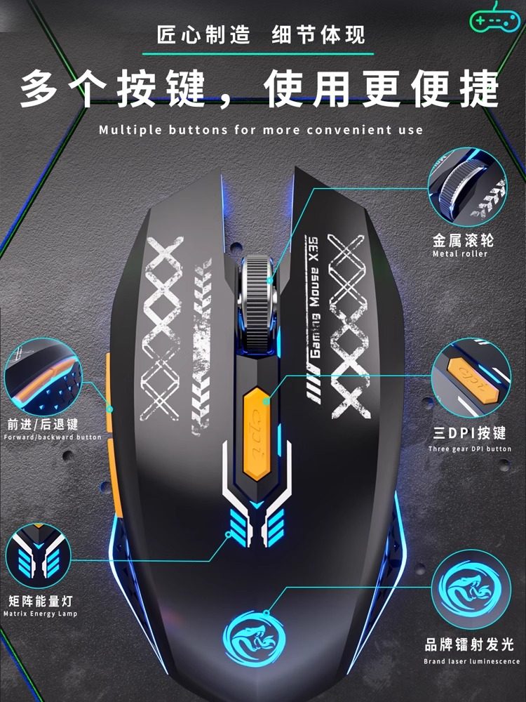 Wireless Mouse Bluetooth Dual-Mode Silent Rechargeable Men's and Women's Gaming Office Desktop Laptop Tablet