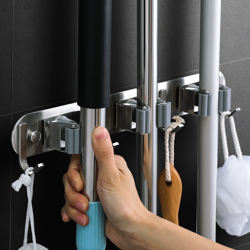 Mop Hook Platoon Clamp Free of perforated mop clip Mop Holder of the Mop Powerful Adhesive mopping cloth frame wall hanging on the wall